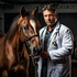 Veteriarian holds horse