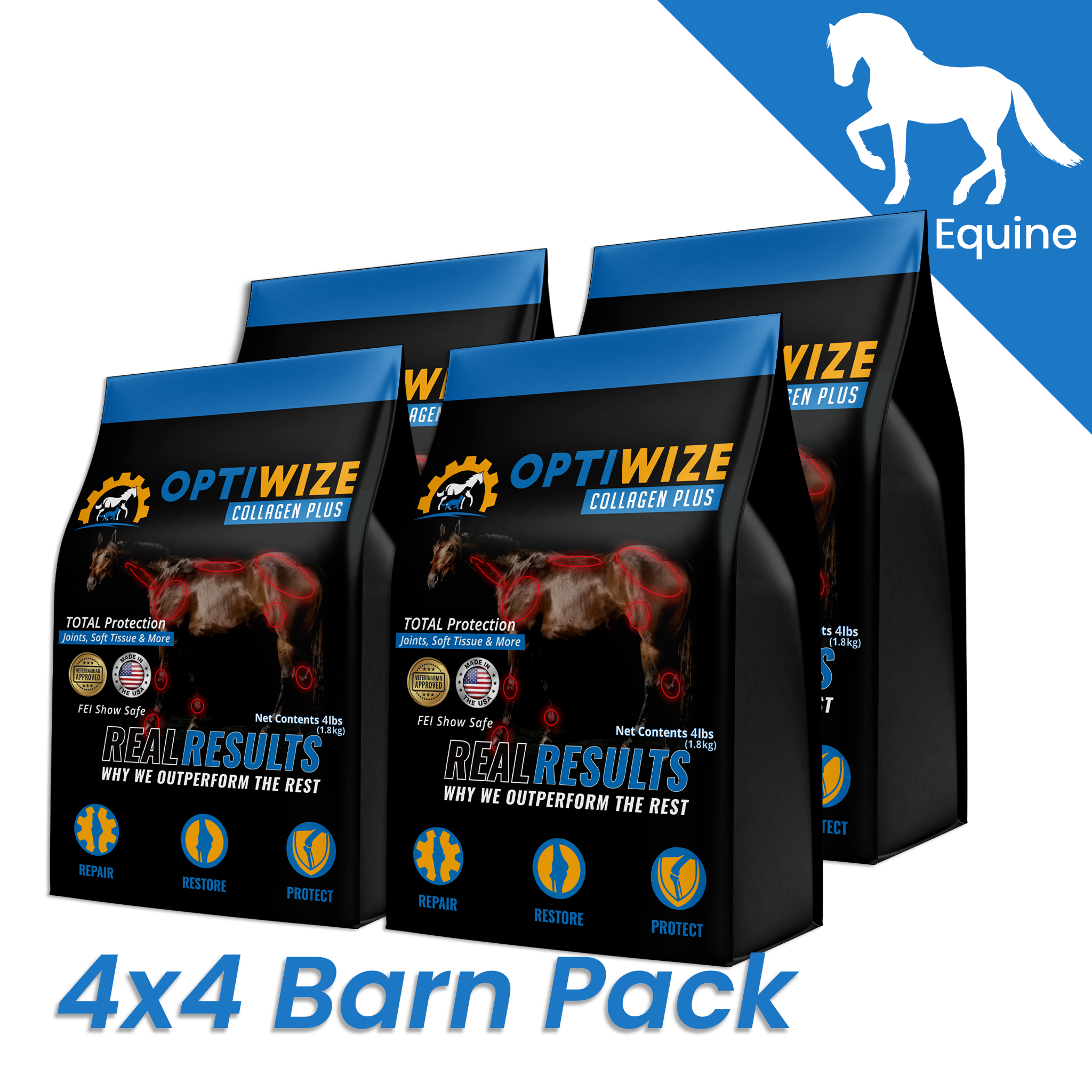 OptiWize collagen plus top rated joint supplements for horses, supports bone structure and wellness.