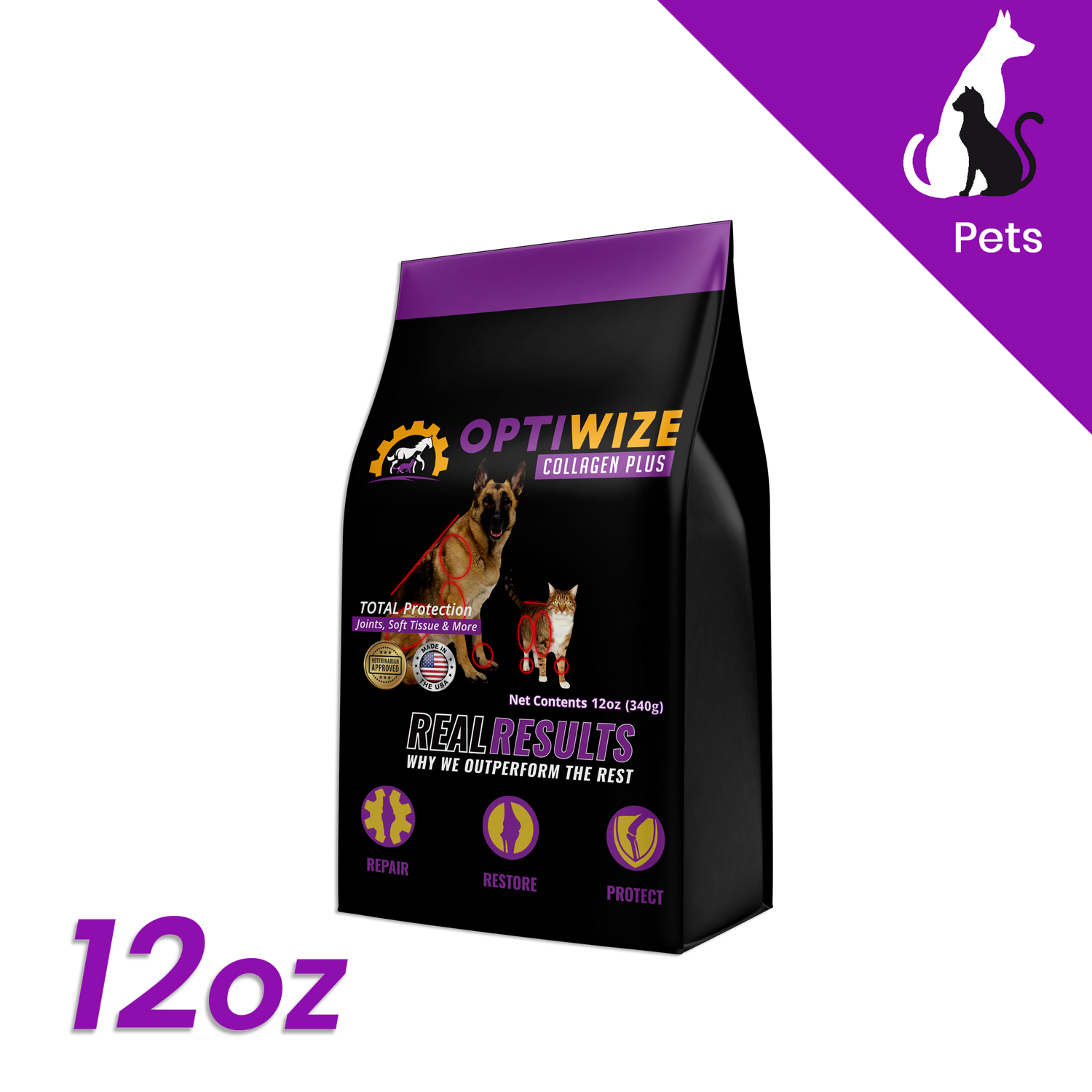 OptiWize 10-N-1 collagen supplement for dogs and cats, supports mobility and flexibility, senior dog supplement for wellness.
