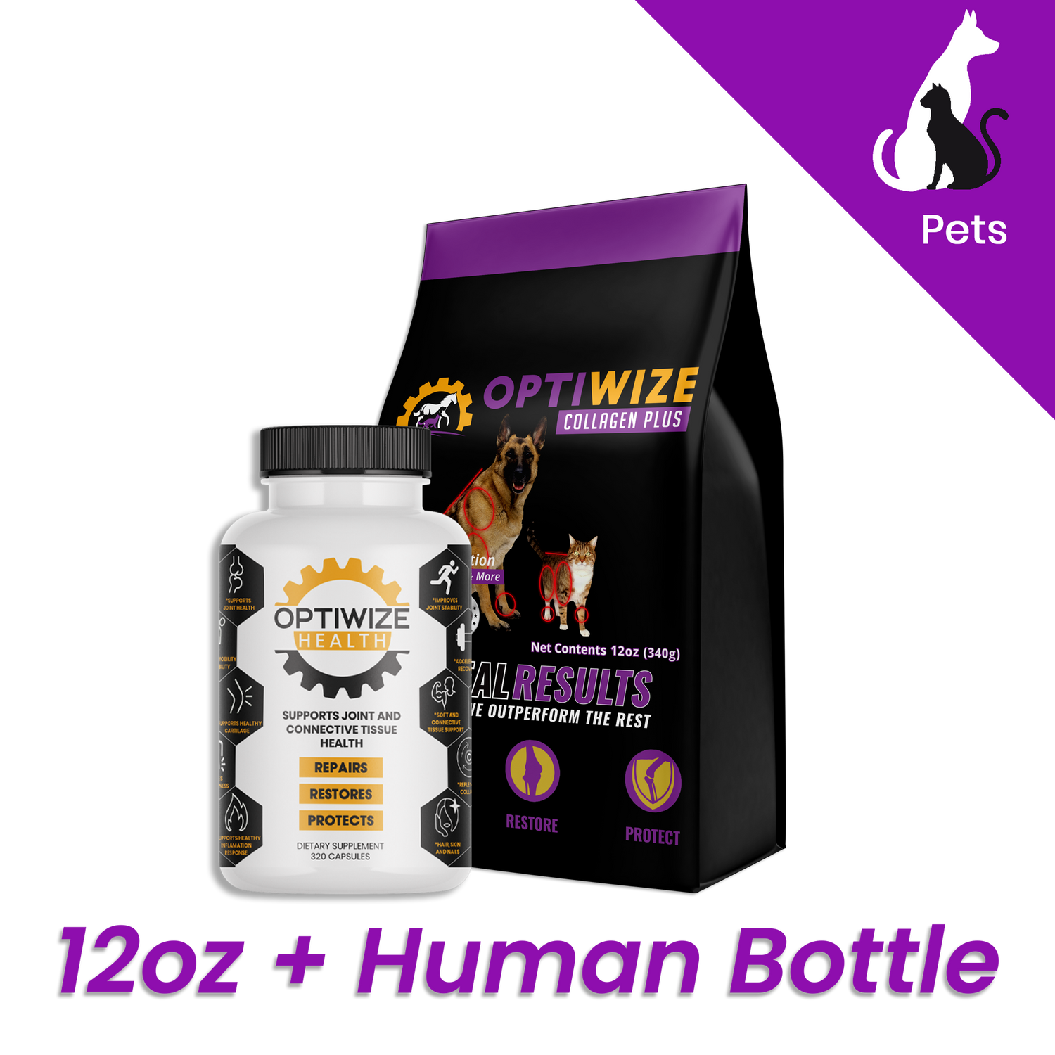 OptiWize 10-N-1 collagen supplement for dogs and cats to support joint health and wellness.