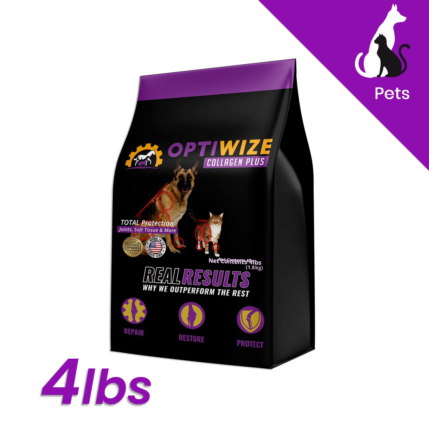 OptiWize joint care collagen supplement for dogs and cats to support bones, ligaments, and tendons