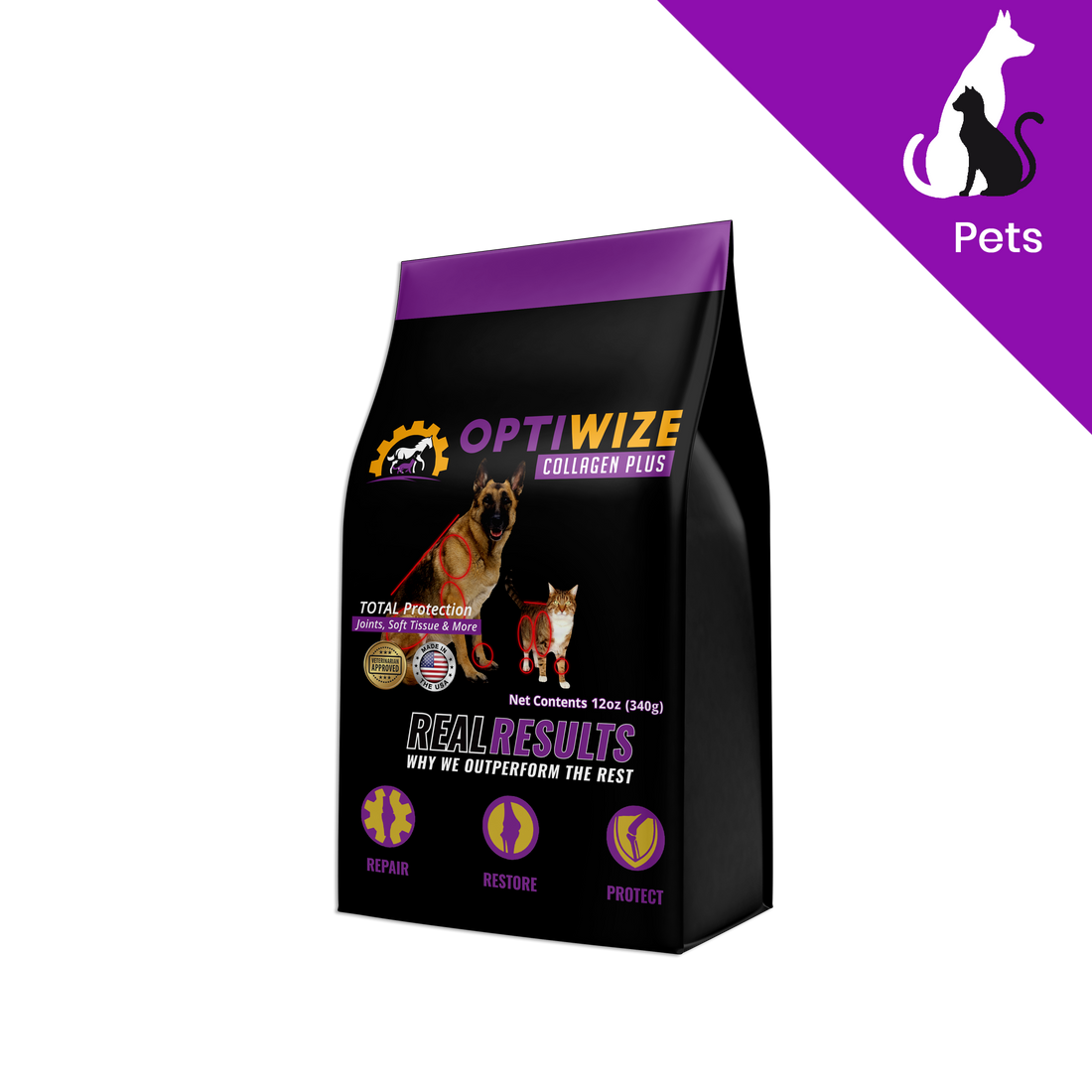 Collagen-rich senior dog supplement with glucosamine, MSM, and chondroitin to support bones and mobility